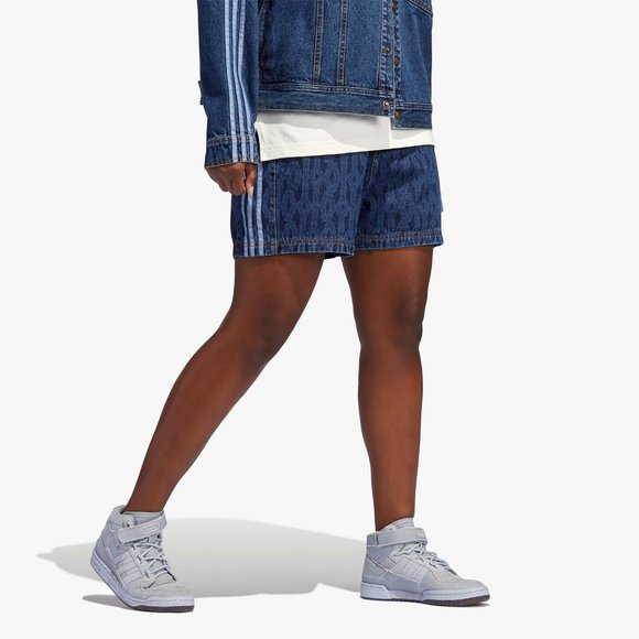 Adidas Women's Ivy Park Dark Blue Ivy Monogram Denim Shorts H61702 - Picture 3 of 7